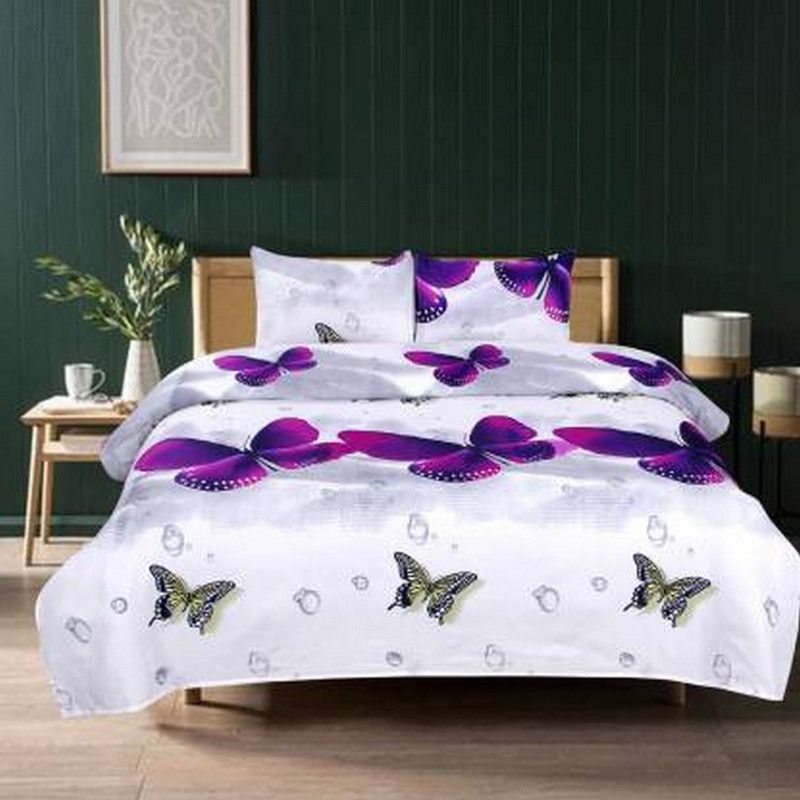 VHD 140 TC Microfiber Double Printed Flat Bedsheet  (Pack of 1, White)