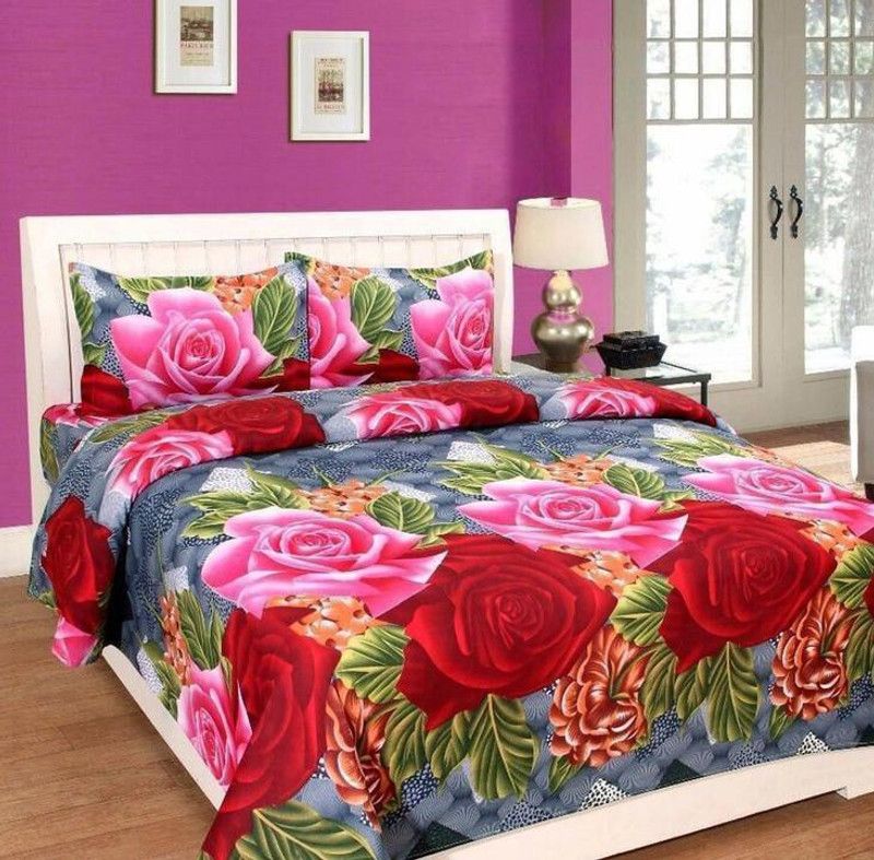 RS Creations 160 TC Polyester Double Floral Flat Bedsheet  (Pack of 1, Multicolor)