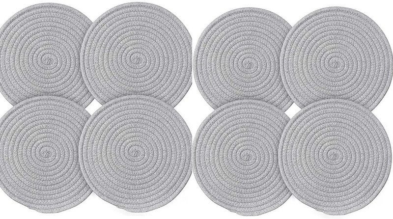 Textile and Beyond Round Pack of 8 Table Placemat  (Grey, Cotton)