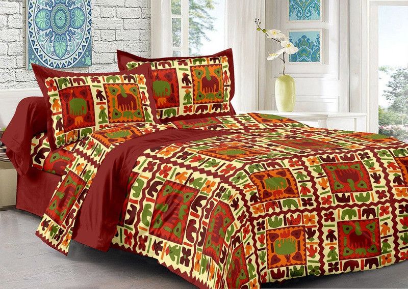 UNIQCHOICE 120 TC Cotton Double Printed Flat Bedsheet  (Pack of 1, Maroon)