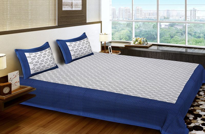 VIHANA LIFESTYL 144 TC Cotton King Printed Flat Bedsheet  (Pack of 1, Blue)