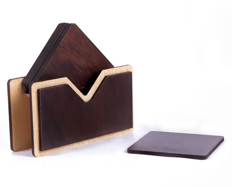 KHUSHIEMart Triangle Reversible Wood Coaster  (Pack of 6)