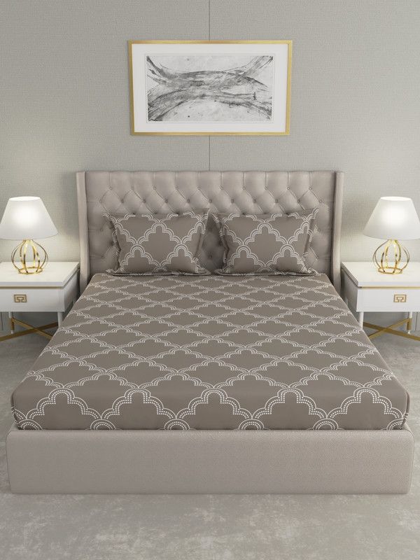 Raymond Home 104 TC Cotton Double Checkered Flat Bedsheet  (Pack of 1, Grey)