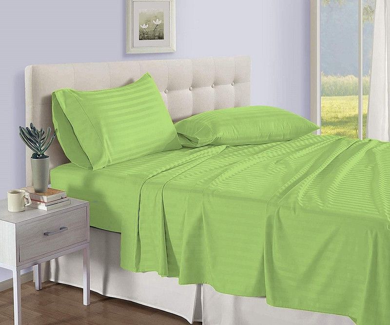 AANYALINEN 400 TC Cotton Single Striped Flat Bedsheet  (Pack of 1, Sage Green)