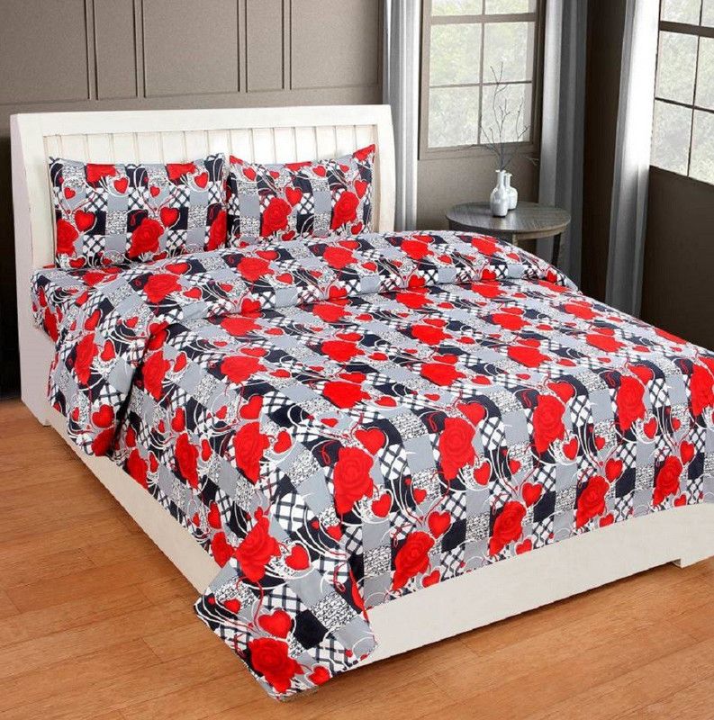 Flipkart SmartBuy 140 TC Microfiber Double Printed Flat Bedsheet  (Pack of 1, Red)