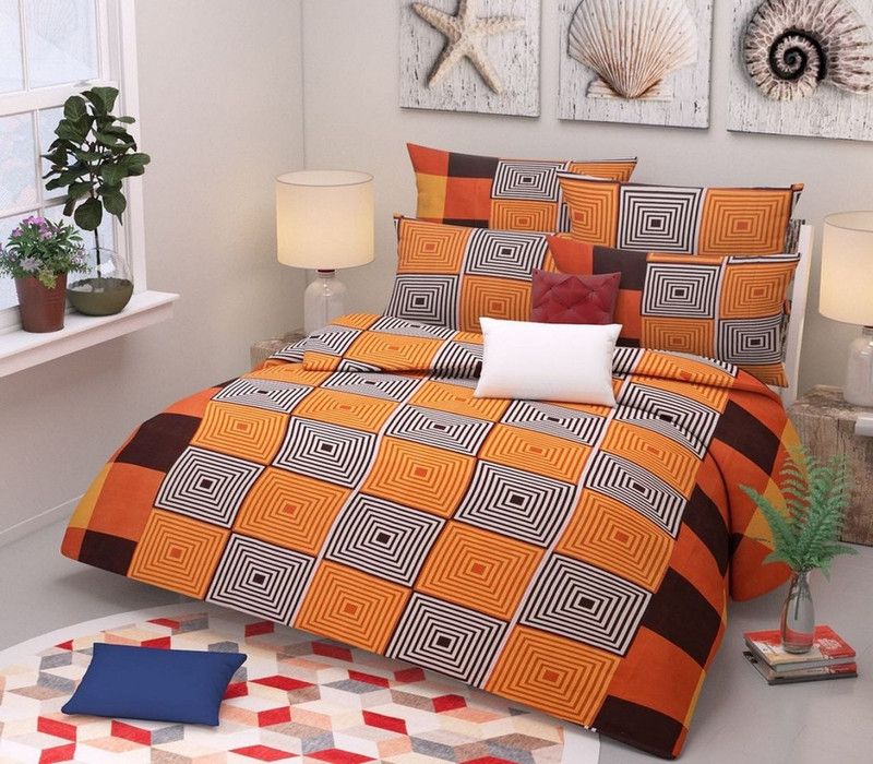 RHEXOTIC 144 TC Polycotton Double Geometric Flat Bedsheet  (Pack of 1, Multicolor)