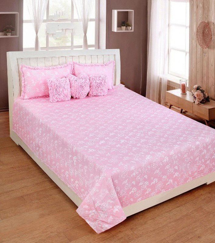 Bajia Creation Cotton Queen Sized Bedding Set  (Pink)
