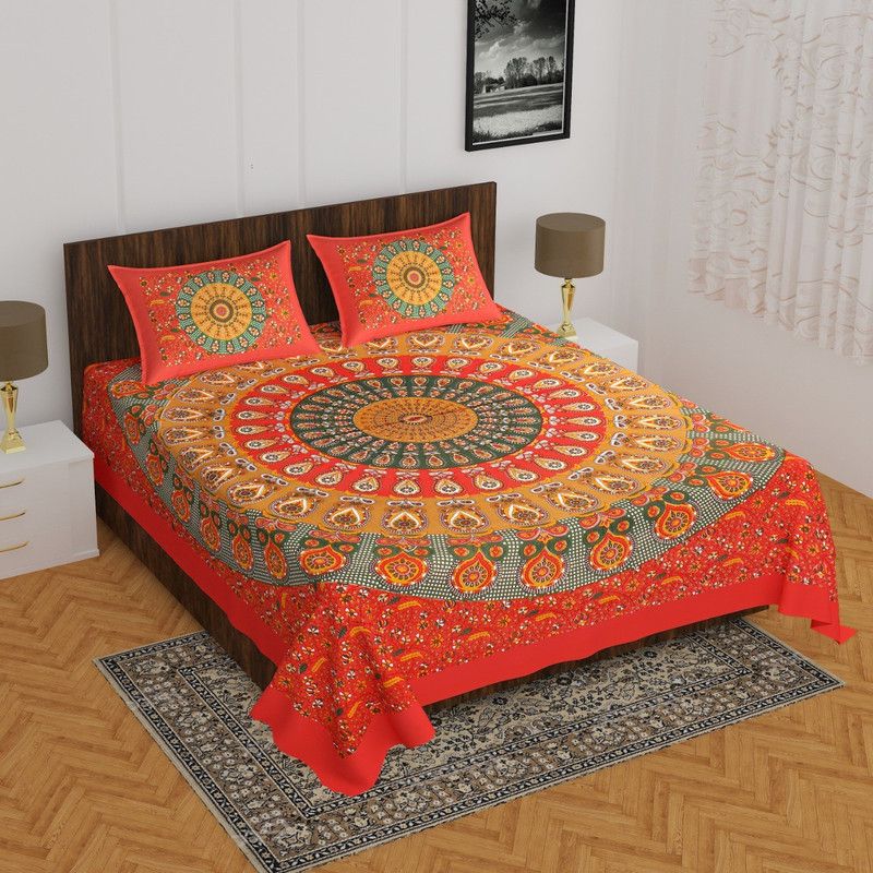 sv creation 200 TC Cotton Double Printed Flat Bedsheet  (Pack of 1, Red)