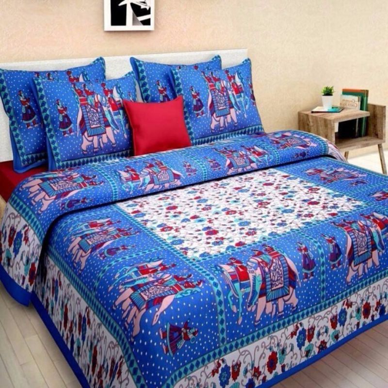 Saba Dream Collection 200 TC Cotton Double Printed Flat Bedsheet  (Pack of 1, Multicolor)