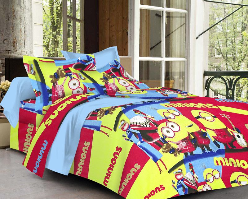 SheetKart 144 TC Cotton Double Cartoon Flat Bedsheet  (Pack of 1, Yellow)