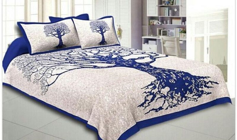 Nanki's 180 TC Cotton Double Printed Flat Bedsheet  (Pack of 1, Blue)