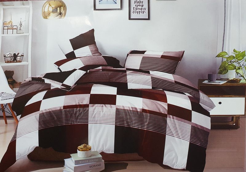 HOMZZ 160 TC Polycotton Double Geometric Flat Bedsheet  (Pack of 1, Brown)