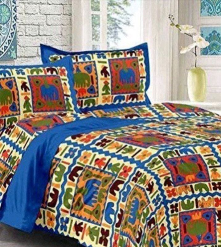 S S Manufacturers 144 TC Cotton King Abstract Flat Bedsheet  (Pack of 1, Blue)