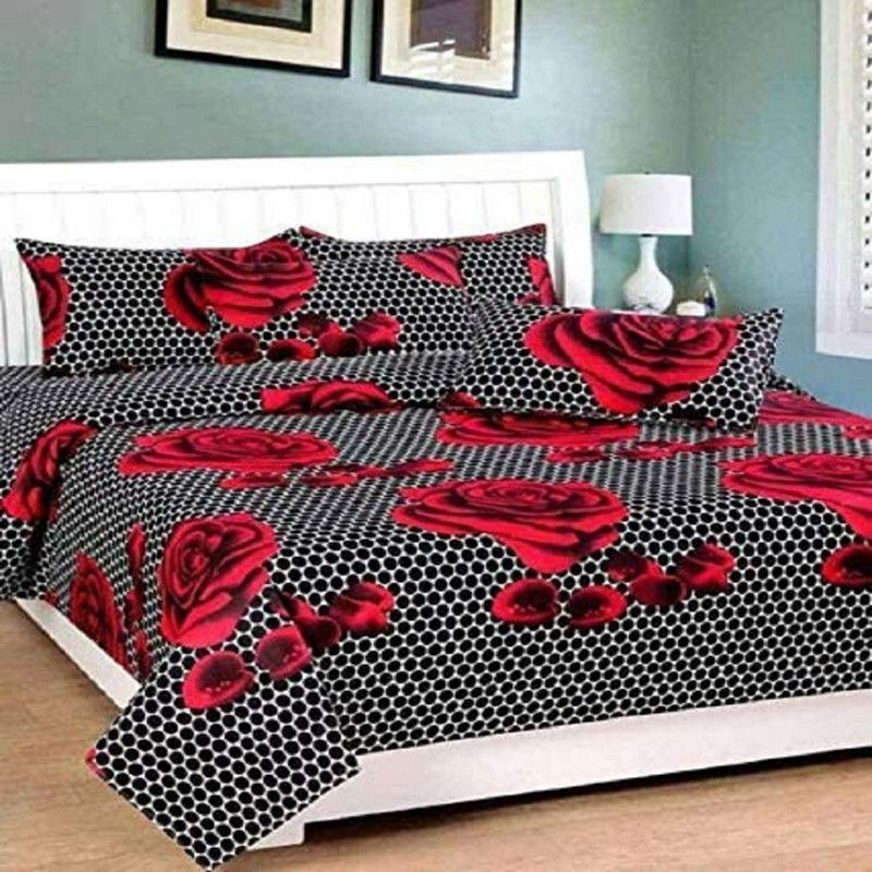 ANCHEL 144 TC Microfiber Double Printed Flat Bedsheet  (Pack of 1, Black)