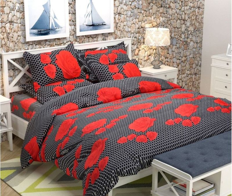 ZirconHomes 120 TC Microfiber Double Floral Flat Bedsheet  (Pack of 1, Black)