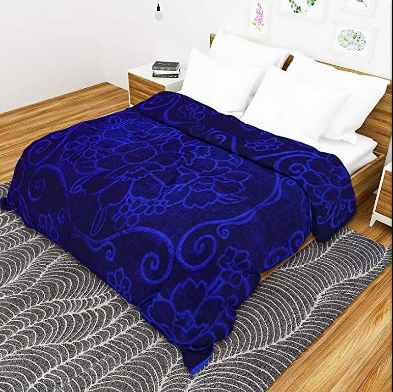 morpank Printed Double Mink Blanket for Heavy Winter  (100% Wool, Blue)