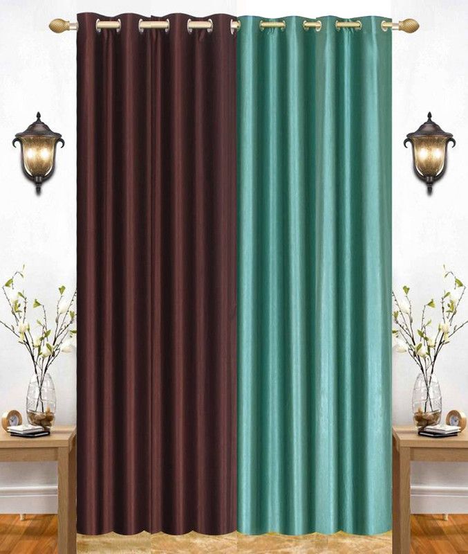 India Furnish 153 cm (5 ft) Polyester Semi Transparent Window Curtain (Pack Of 2)  (Plain, Aqua & Brown)