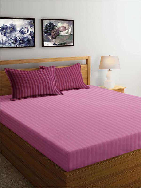 SHIV CRAFTS 300 TC Satin Double Solid Flat Bedsheet  (Pack of 1, Pink)