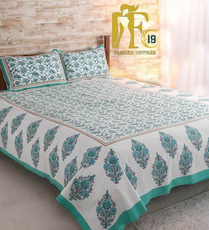 Shopoj 144 TC Cotton Double Jaipuri Prints Flat Bedsheet  (Pack of 1, Red)