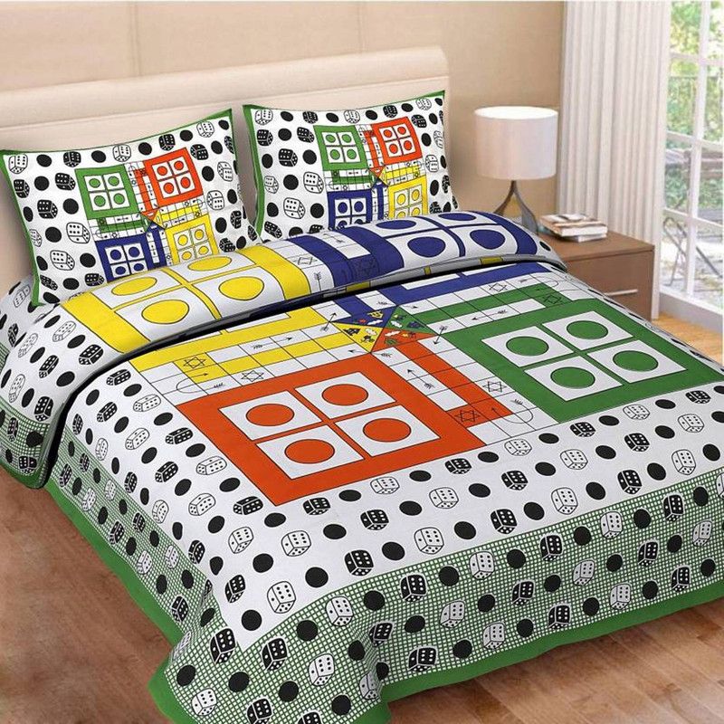 PRODUCTSCK 104 TC Cotton Double Printed Flat Bedsheet  (Pack of 1, Green)