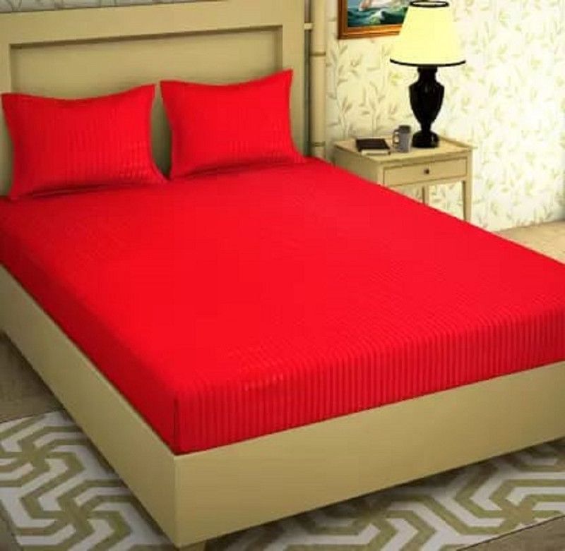 Cool Dealzz 144 TC Microfiber Double Striped Flat Bedsheet  (Pack of 1, Red)