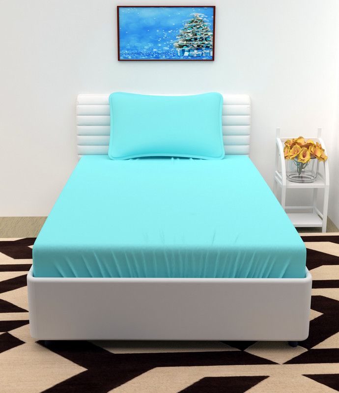 WMK 250 TC Cotton Single Solid Flat Bedsheet  (Pack of 1, SKY BLUE)