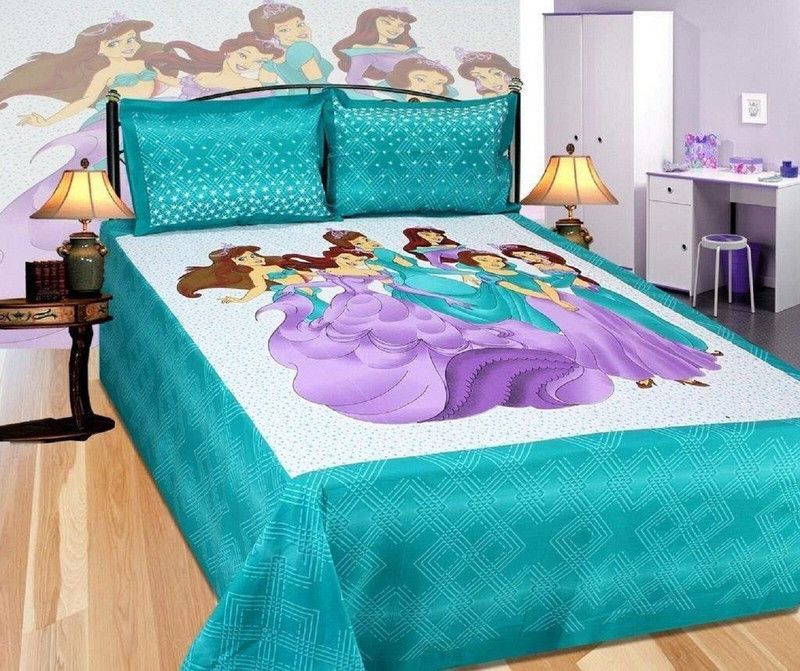 VHD 150 TC Cotton Double Printed Flat Bedsheet  (Pack of 1, Purple, Green)