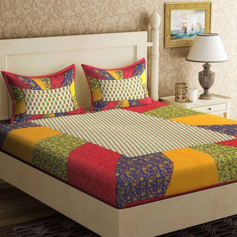 TANIKA 110 TC Cotton Queen Printed Flat Bedsheet  (Pack of 1, Red)