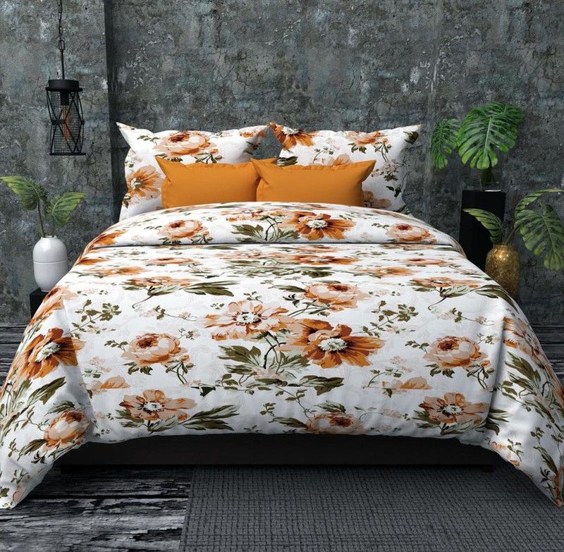 Trendy Threads 300 TC Cotton Double Printed Flat Bedsheet  (Pack of 1, Orange)