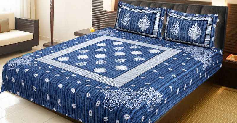 AJ Home 220 TC Cotton King Printed Flat Bedsheet  (Pack of 1, Blue)