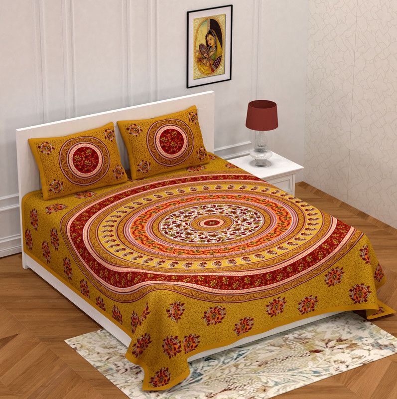 Mokshita Enterprises 144 TC Cotton Double Floral Flat Bedsheet  (Pack of 1, Brown)