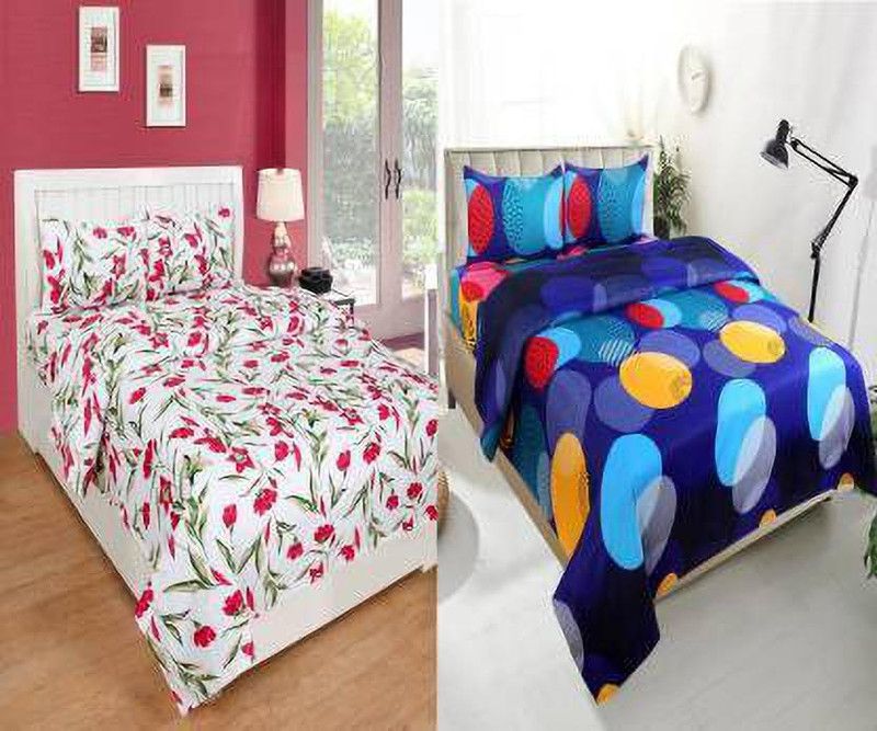 SnoWhite 160 TC Polycotton Double Floral Flat Bedsheet  (Pack of 2, Multicolor)