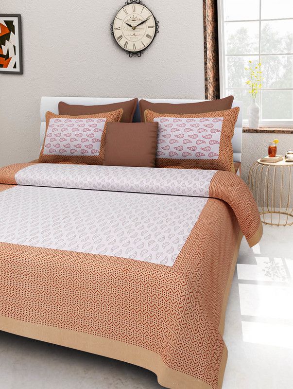 BEDAFFAIR 144 TC Cotton Double 3D Printed Flat Bedsheet  (Pack of 1, Brown)
