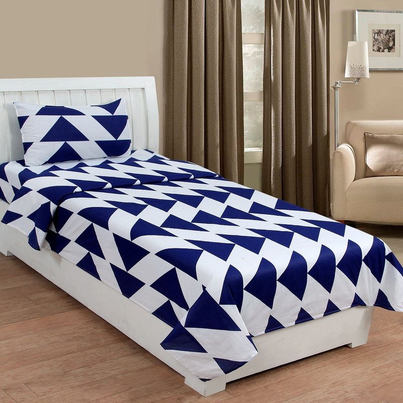 COTTON VILLAS 144 TC Polycotton Single Geometric Flat Bedsheet  (Pack of 1, Blue)