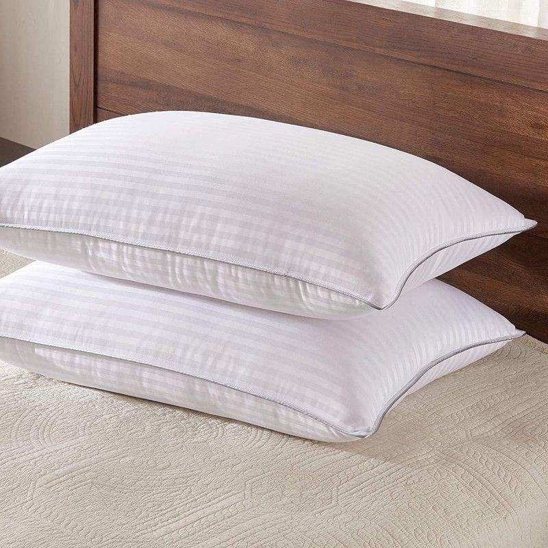 CINCH Microfibre Stripes Sleeping Pillow Pack of 2  (White)