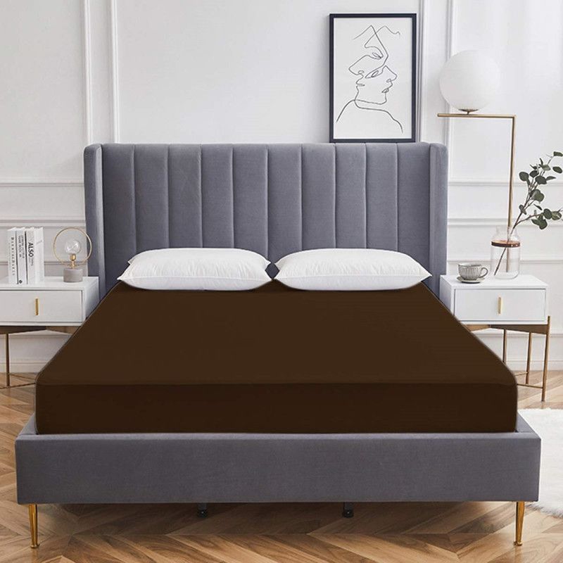 Beta Divine Fitted Double Size Waterproof Mattress Cover  (Brown)
