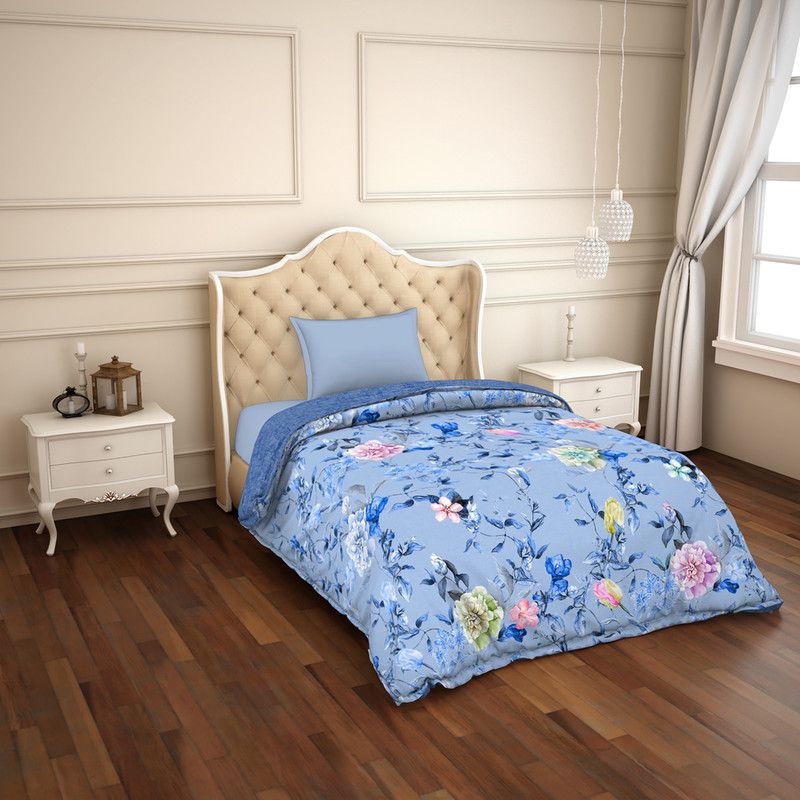 SPACES Abstract Single Comforter for AC Room  (Cotton, Sky Ry)
