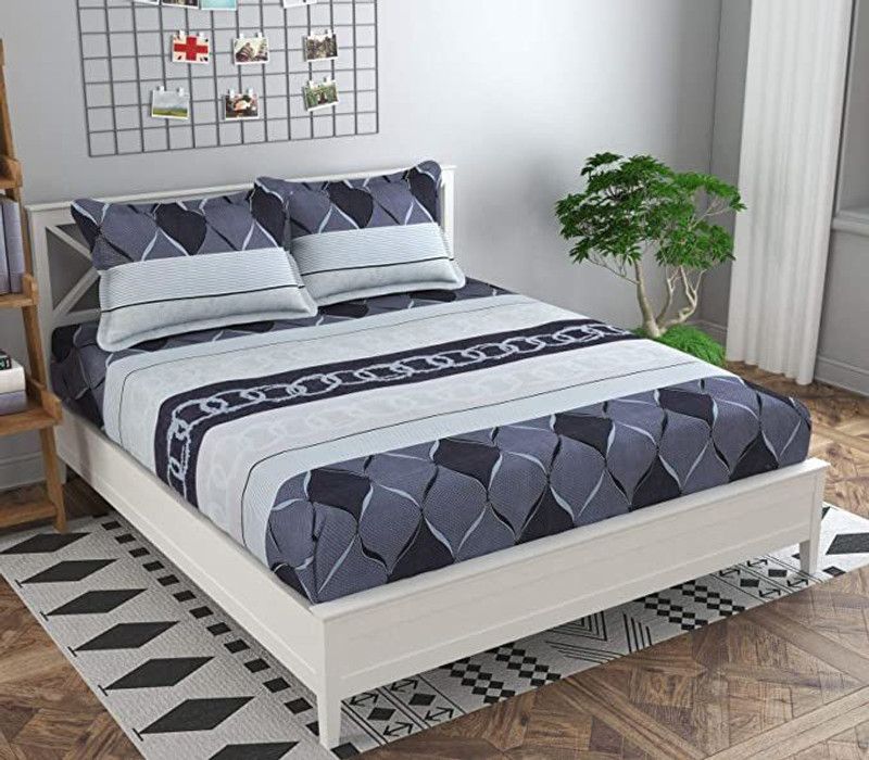 Advika Creations 200 TC Polycotton Queen Printed Fitted (Elastic) Bedsheet  (Pack of 1, Blue)