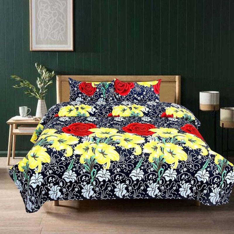 Twinkle Star's 200 TC Polycotton Double 3D Printed Flat Bedsheet  (Pack of 1, Black)