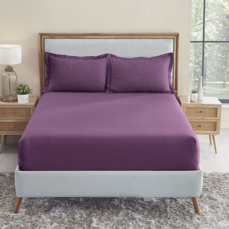 TRIDENT 150 TC Cotton King Solid Fitted (Elastic) Bedsheet  (Pack of 1, Crushed Violet)