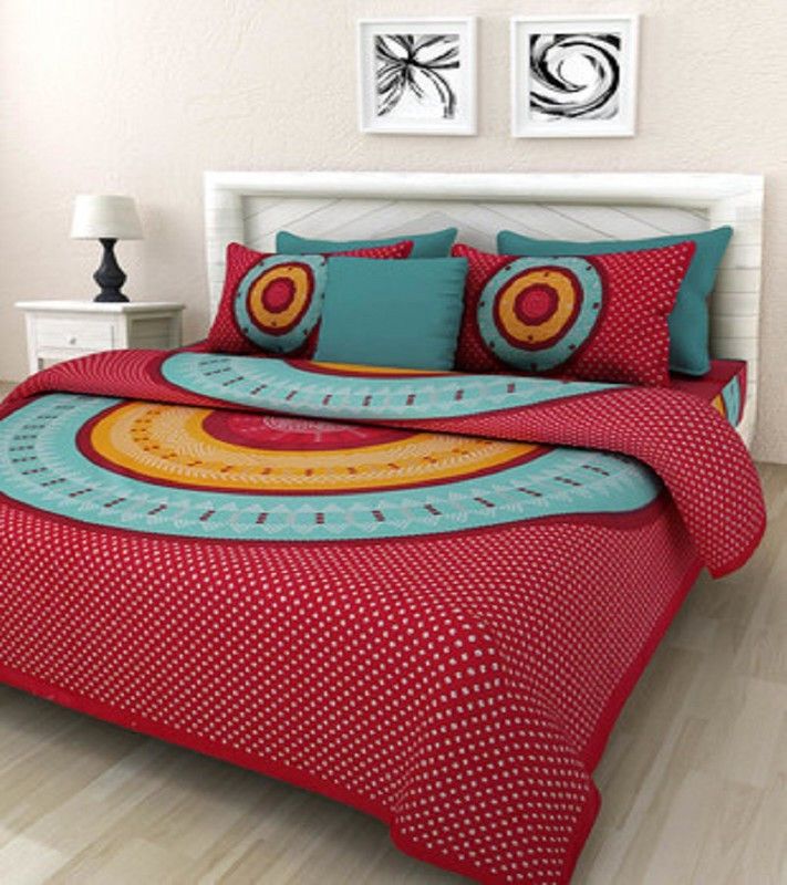 VIHANA LIFESTYL 159 TC Cotton Double Polka Flat Bedsheet  (Pack of 1, Red)