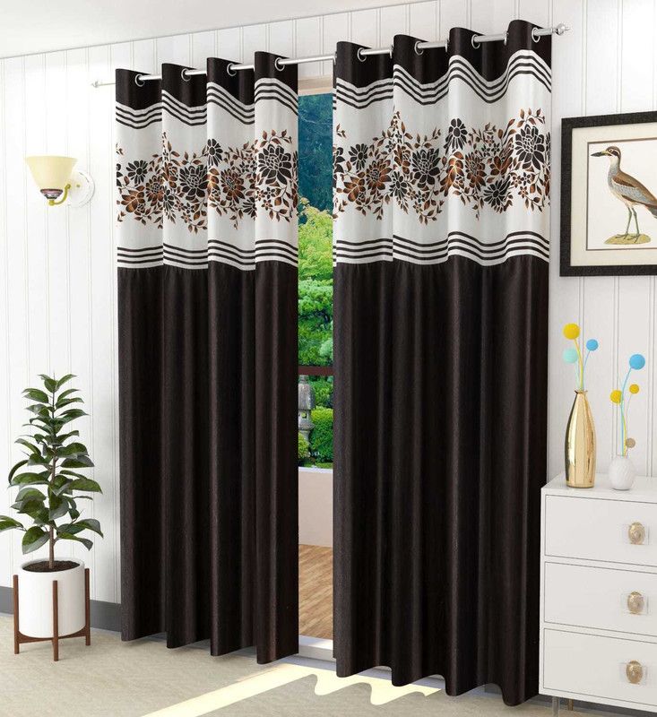 AH-DECOR 153 cm (5 ft) Polyester Room Darkening Window Curtain (Pack Of 2)  (Floral, Coffee Patch Curtain)
