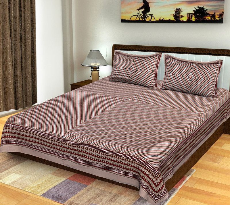 Styleista 250 TC Cotton Double Floral Flat Bedsheet  (Pack of 1, Brown)