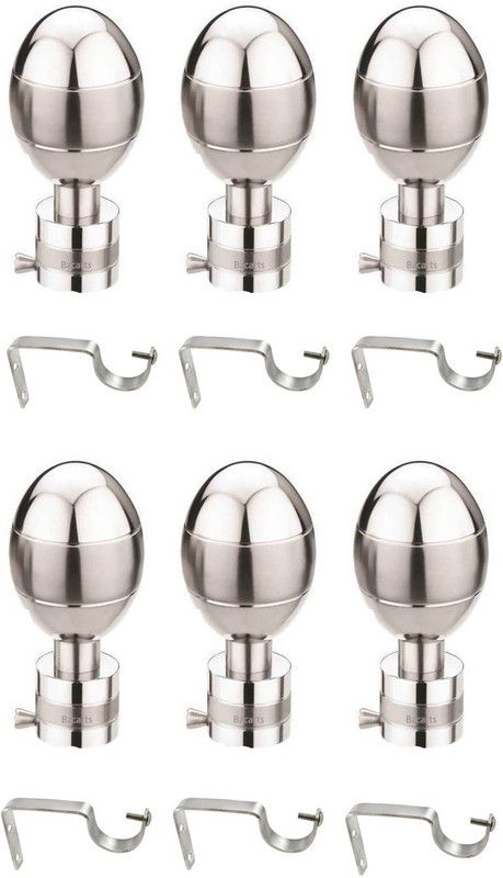 Bzcarts Silver Rod Rail Bracket, Curtain Hooks, Curtain Knobs Metal  (Pack of 6)