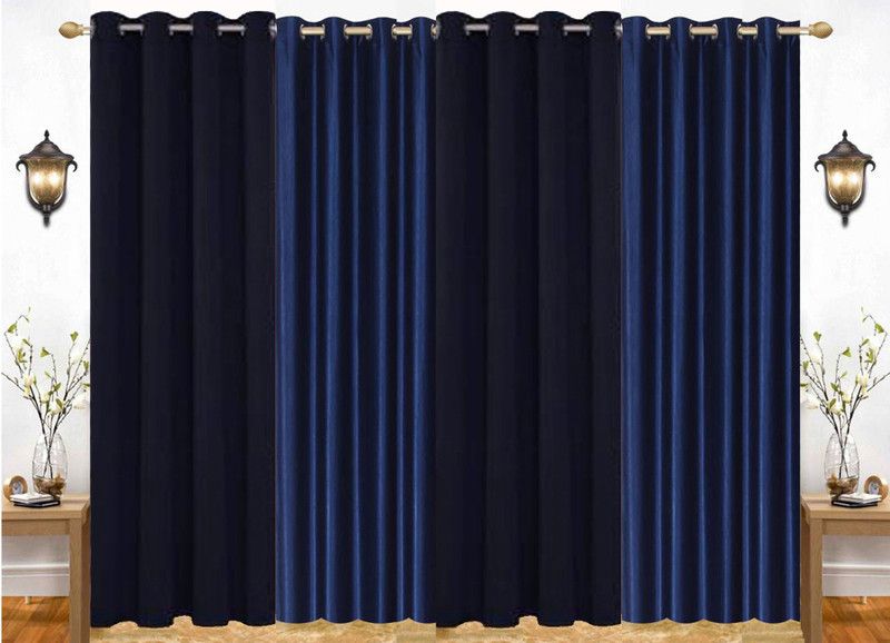 India Furnish 153 cm (5 ft) Polyester Semi Transparent Window Curtain (Pack Of 4)  (Plain, Blue & Black)