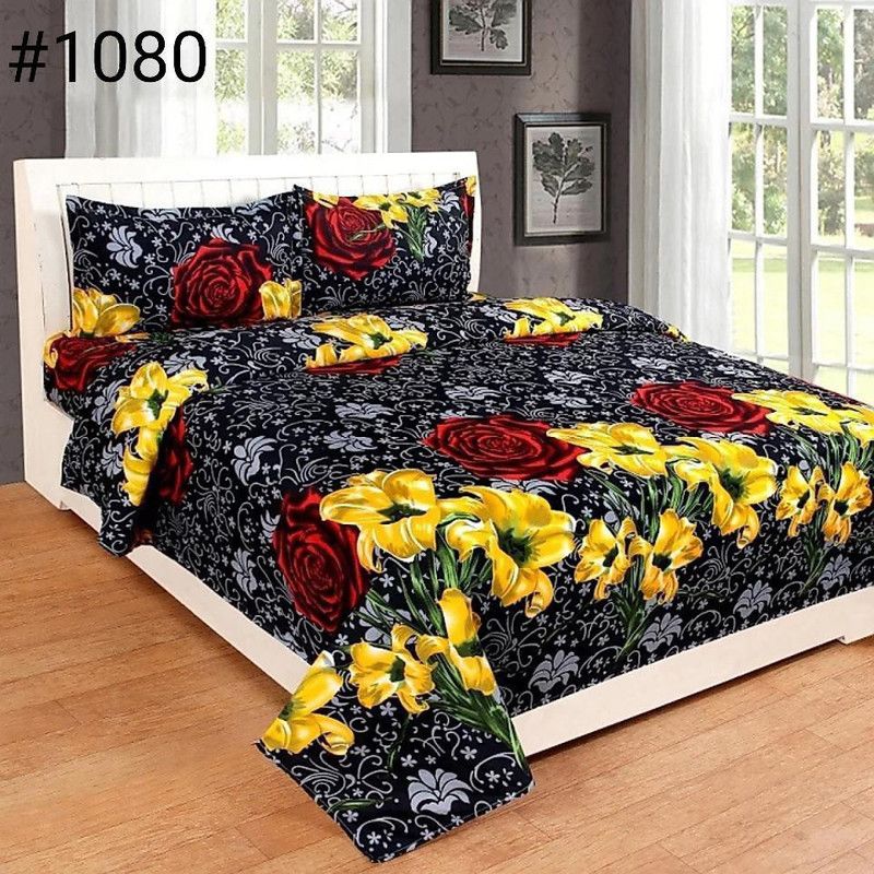 GCN 144 TC Polyester Double Printed Flat Bedsheet  (Pack of 1, Multicolor)