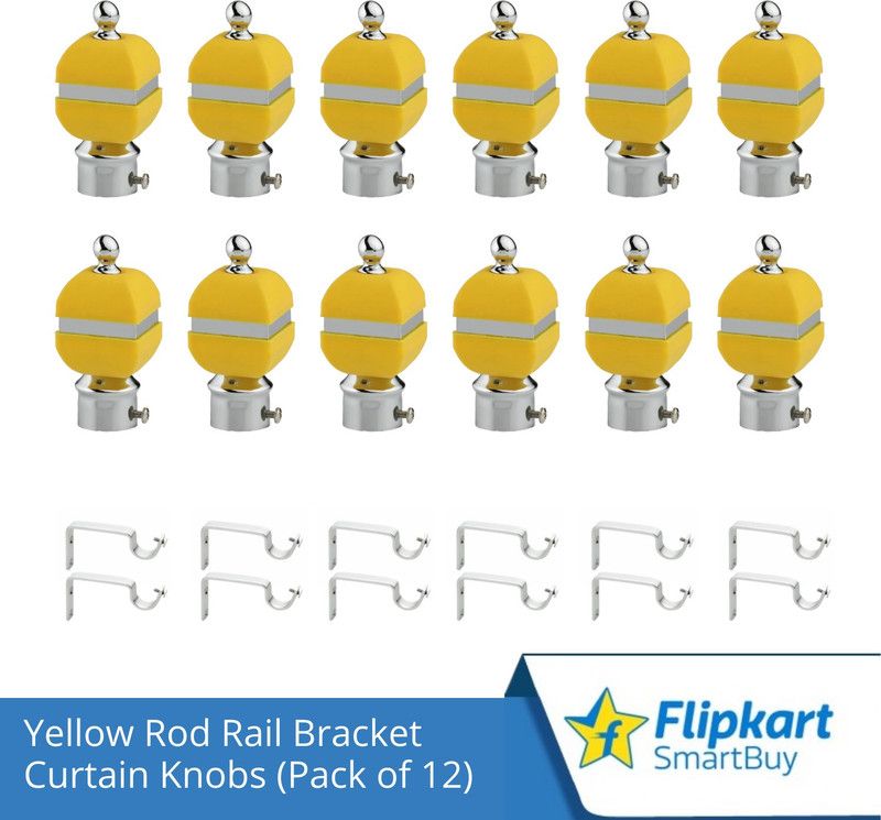 Flipkart SmartBuy Yellow Curtain Knobs, Rod Rail Bracket Metal  (Pack of 12)