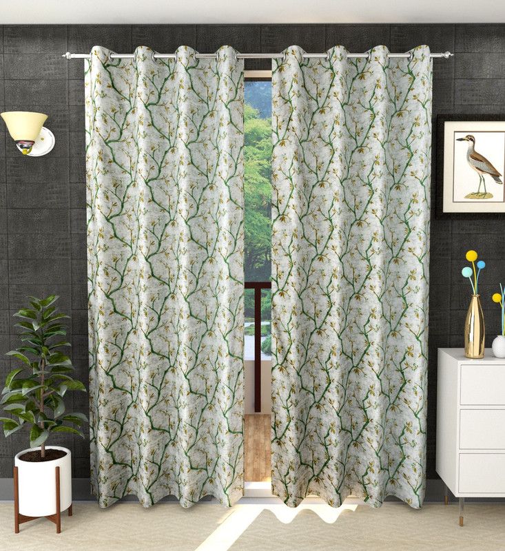 Galaxy Home Decor 274 cm (9 ft) Polyester Long Door Curtain (Pack Of 2)  (Printed, Green)