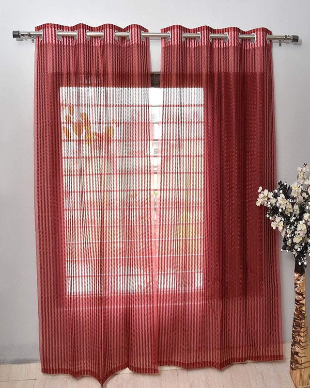213.36 cm (7ft) Door Curtain  (Red, Pack of 2)