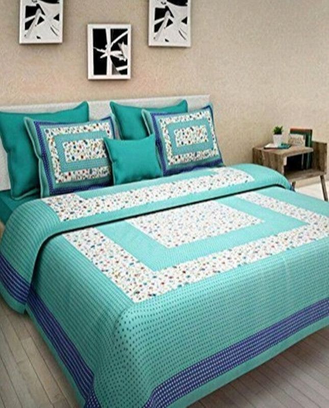 Trendzy 151 TC Cotton Double Printed Flat Bedsheet  (Pack of 1, Green)